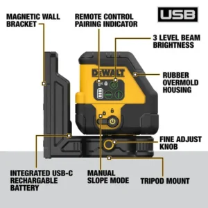 DEWALT DCLE14201GB-XJ USB GREEN BEAM CROSS LINE LASER LEVEL