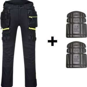 DX440 BLACK SLIM FIT STRETCH WORK TROUSERS WITH FREE KNEE PADS