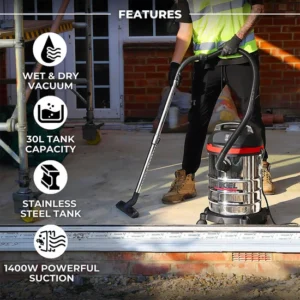 240VOLT 1400WATT 30LTR STAINLESS STEEL TANK WET AND DRY HOOVER