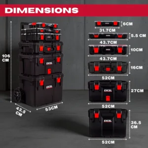 EXCEL 6PCE MODULAR TOOLBOX SET WITH 3 ORGANISERS